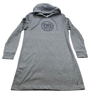 Tommy Hilfiger Women‎ Gray Hoodie Dress Rhinestone Logo Long Sleeve Preppy M